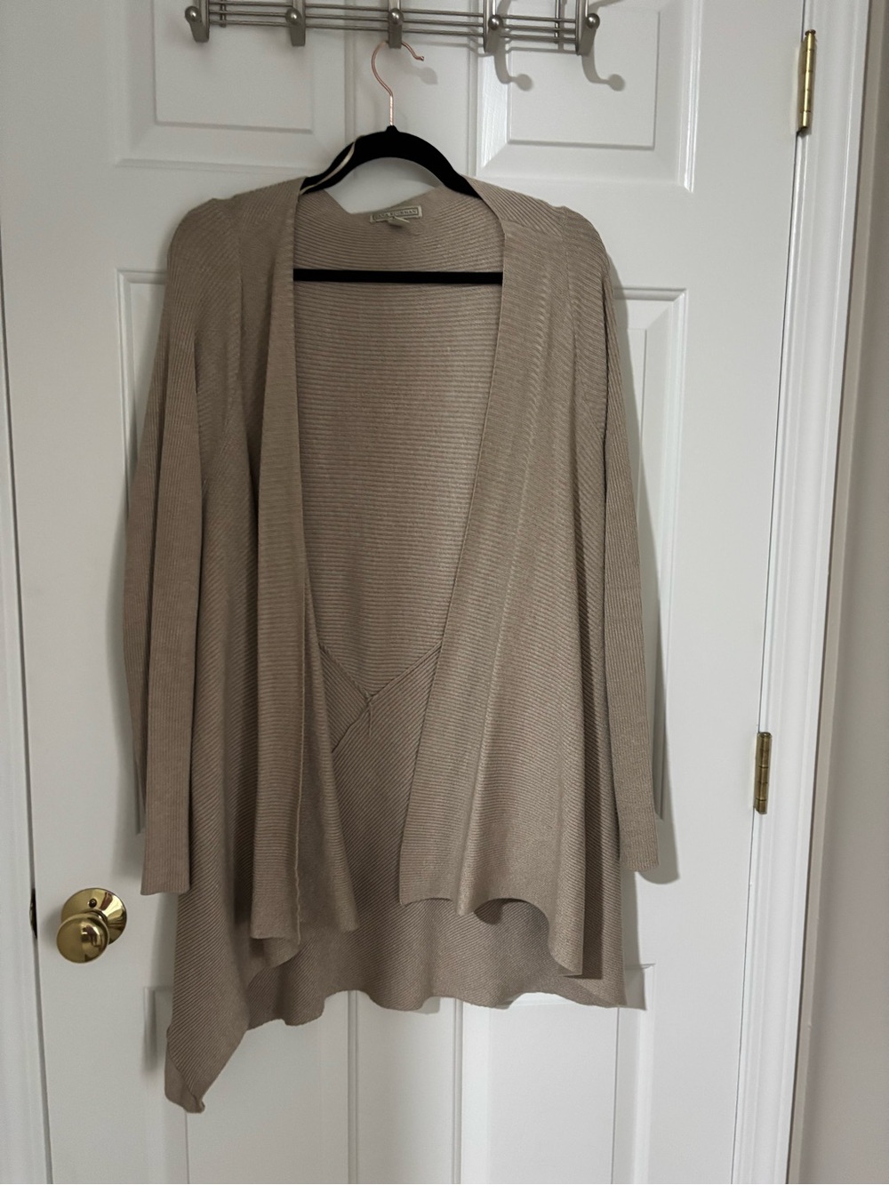 Dana Buchman Taupe Open-Front Draped Cardigan